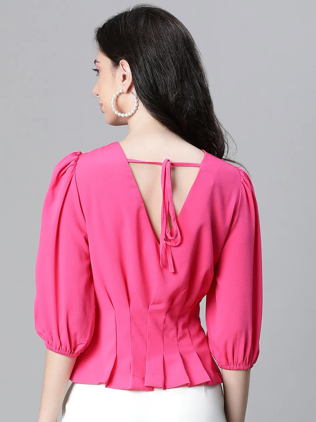 Fuchsia Keyhole Neck Pleated Top For Stylish Women Today