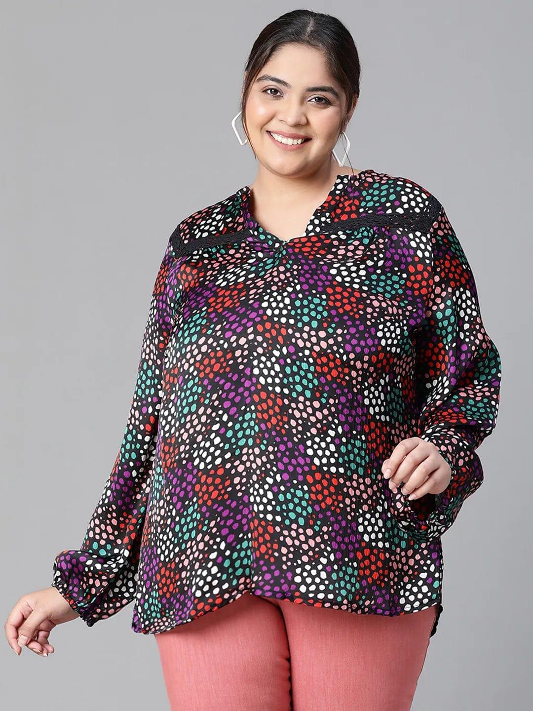 Brisky Black floral print long sleeve plus size women Loopy Top