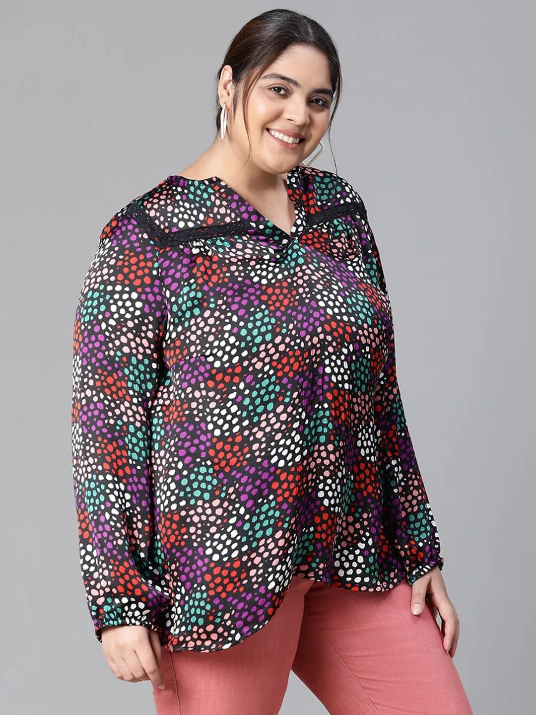 Brisky Black floral print long sleeve plus size women Loopy Top