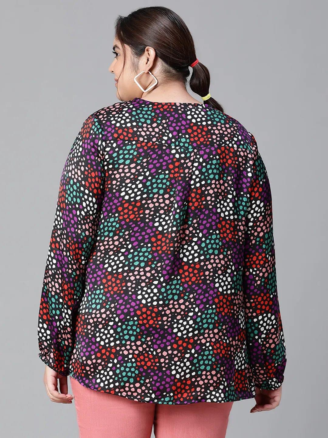 Brisky Black floral print long sleeve plus size women Loopy Top