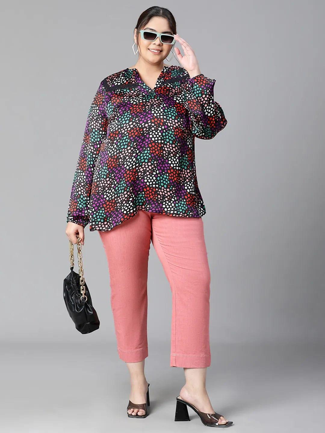 Brisky Black floral print long sleeve plus size women Loopy Top