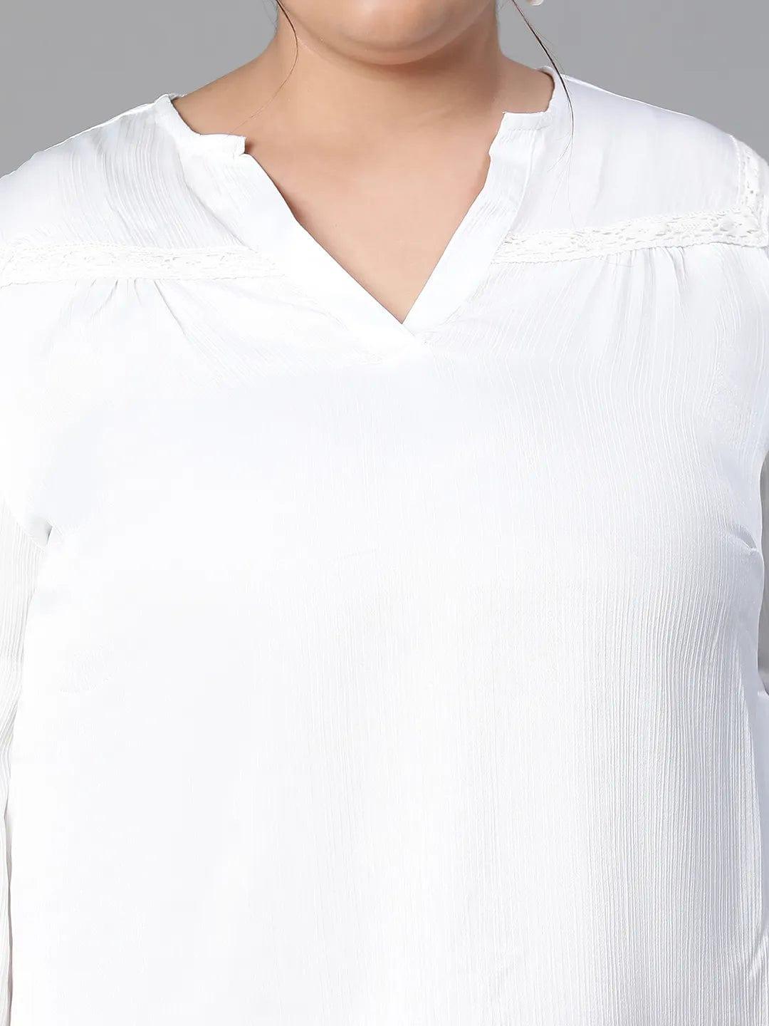 Rich White Long Sleeve Plus Size Loopy Top For Women