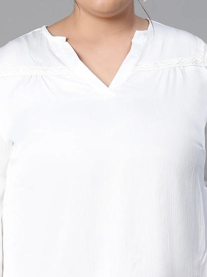 Rich White Long Sleeve Plus Size Top For Women