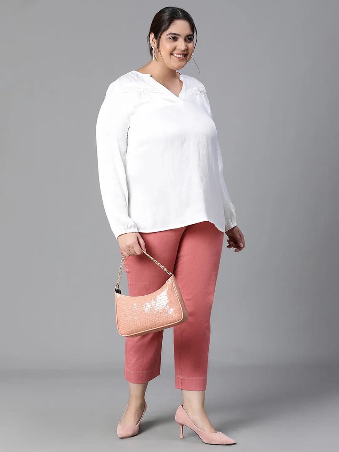 Rich White Long Sleeve Plus Size Loopy Top For Women