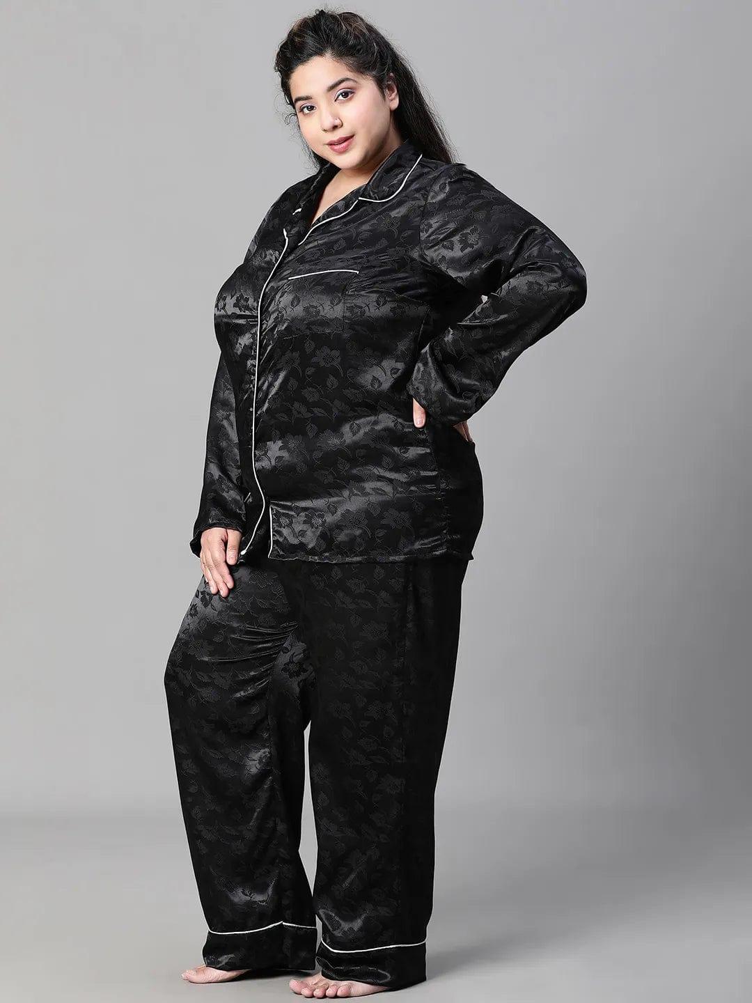 Black Tactile Art Shirt Pajama  Plus Size Co-Ord Nightwear Set