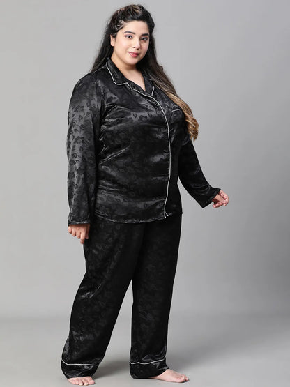 Black Tactile Art Shirt Pajama Plus Size Nightwear Set