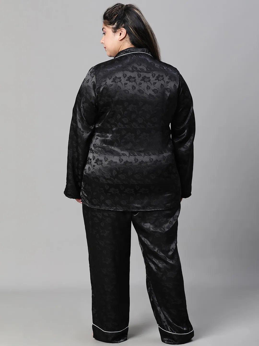 Black Tactile Art Shirt Pajama  Plus Size Co-Ord Nightwear Set