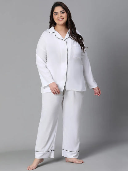 All Solid White Pajama Set for Plus Size Women