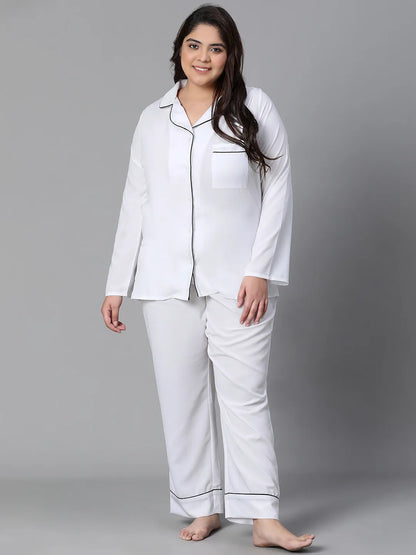 All Solid White Pajama Set for Plus Size Women