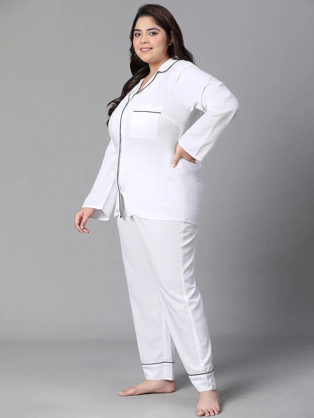 All Solid White Pajama Set for Plus Size Co-Ord Set Women