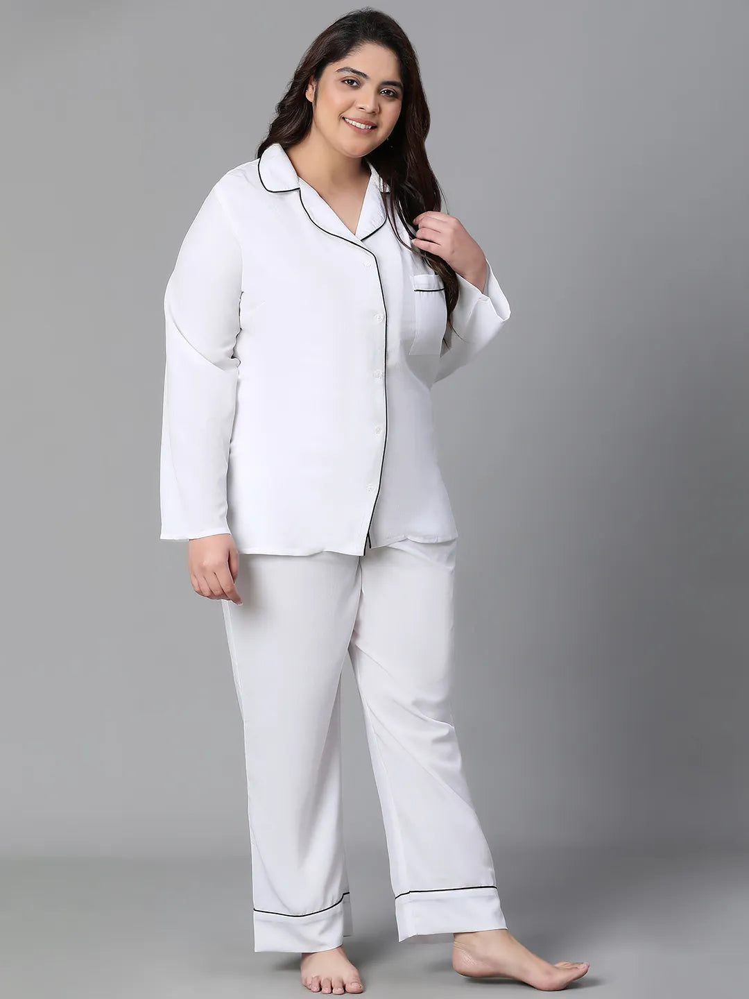 All Solid White Pajama Set for Plus Size Women