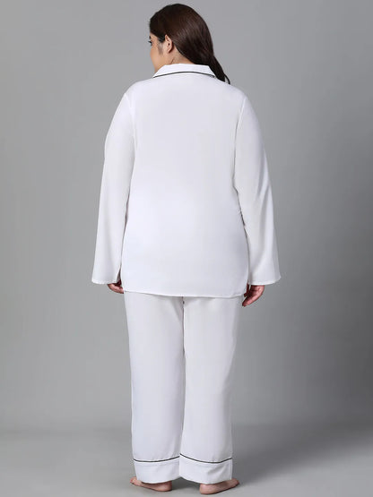 All Solid White Pajama Set for Plus Size Women