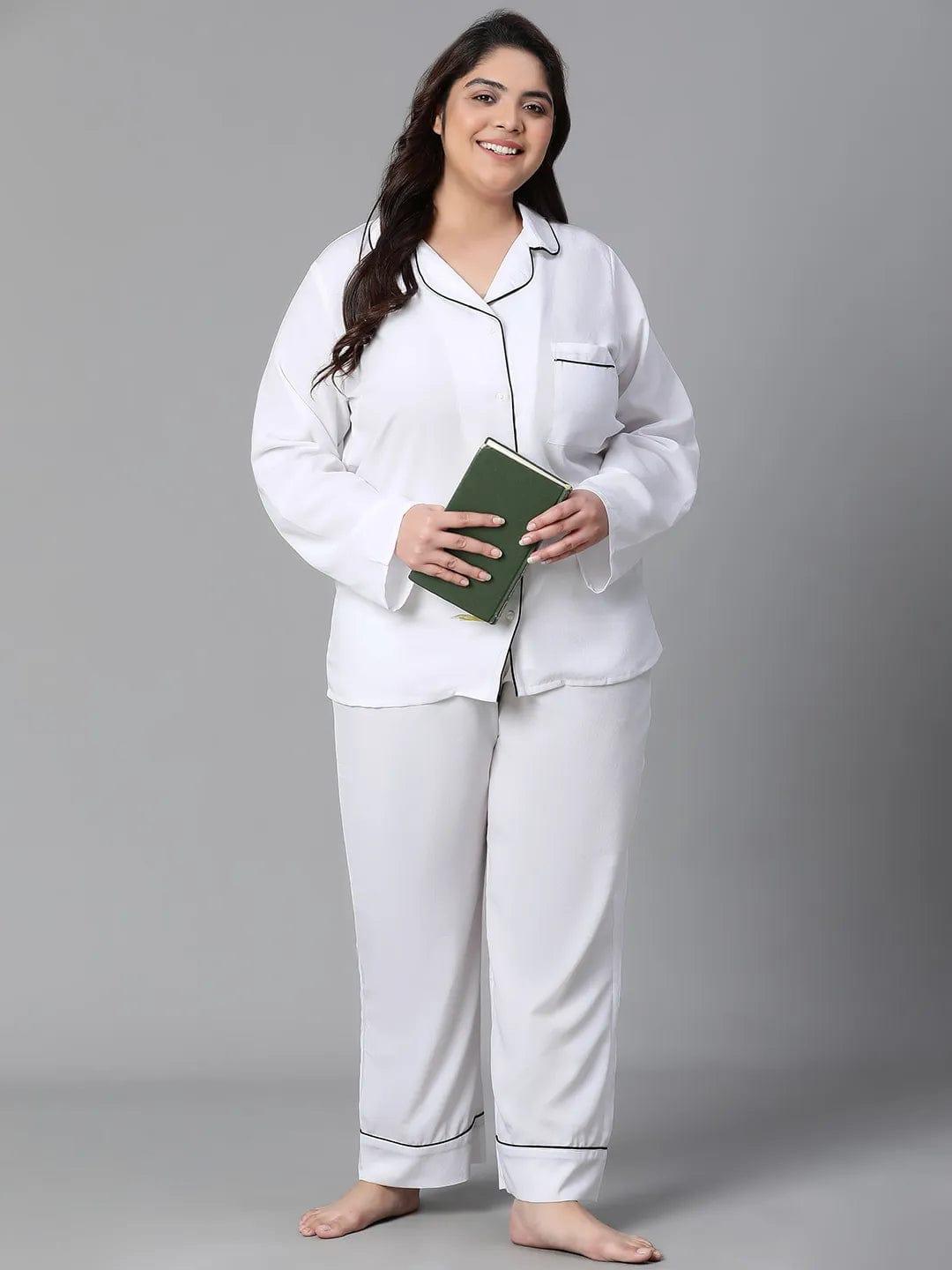 All Solid White Pajama Set for Plus Size Co-Ord Set Women