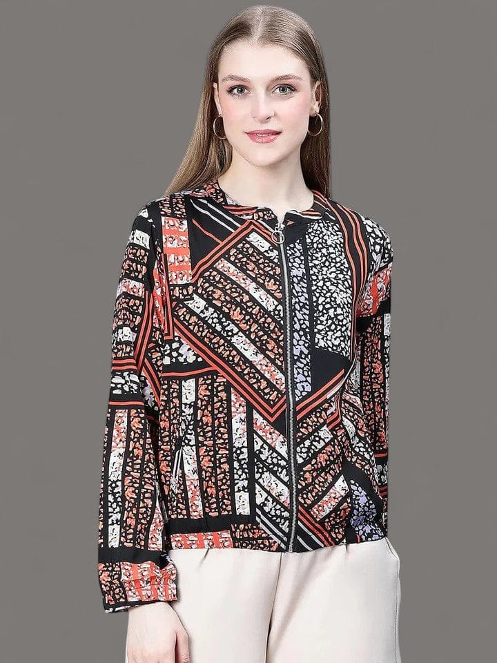 Women Multicolor Printed Bomber Jacket