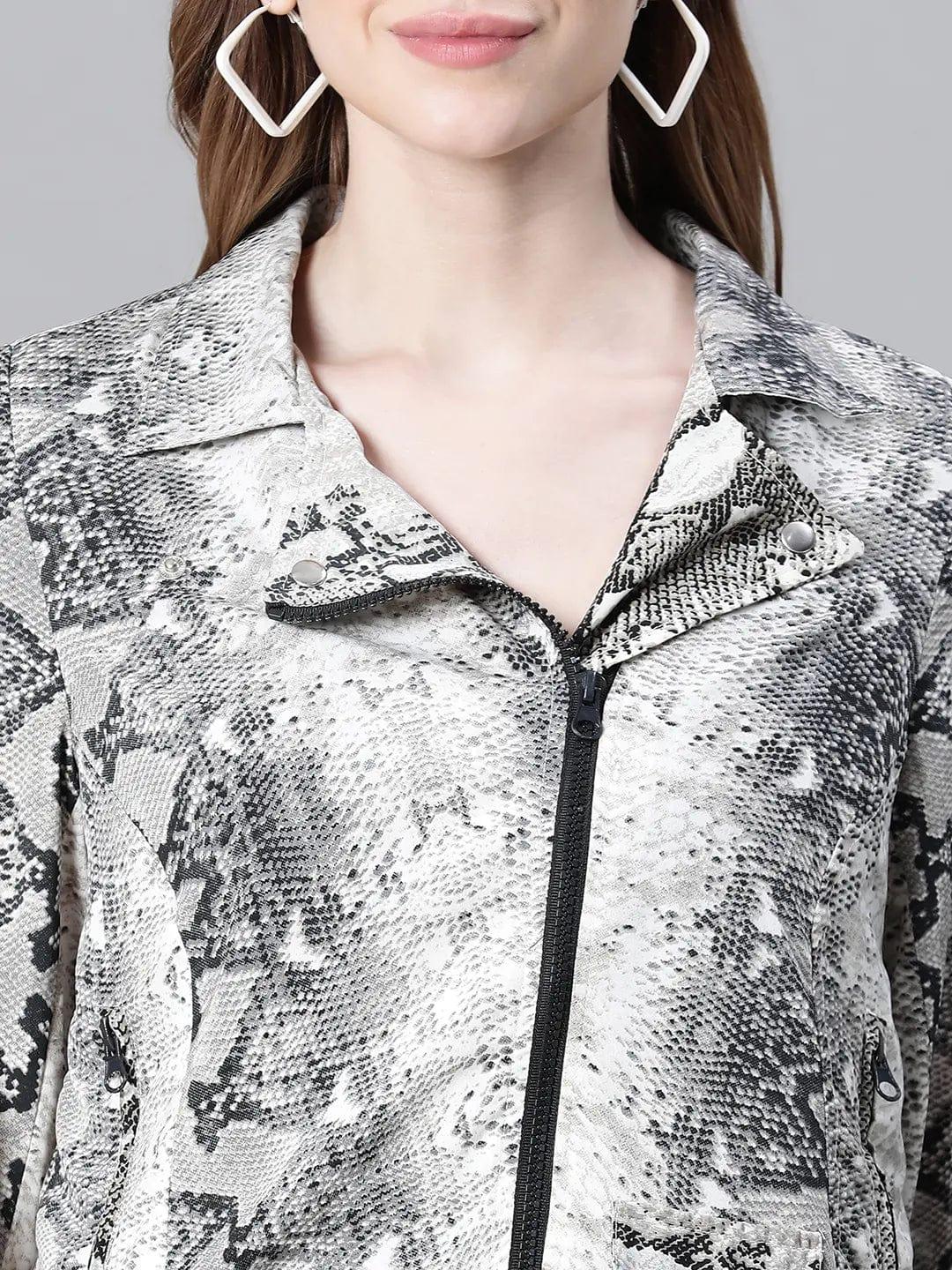 Women Multicolor Animal Print Open Collared Zip Lined Long Sleeve Bomber Jacket