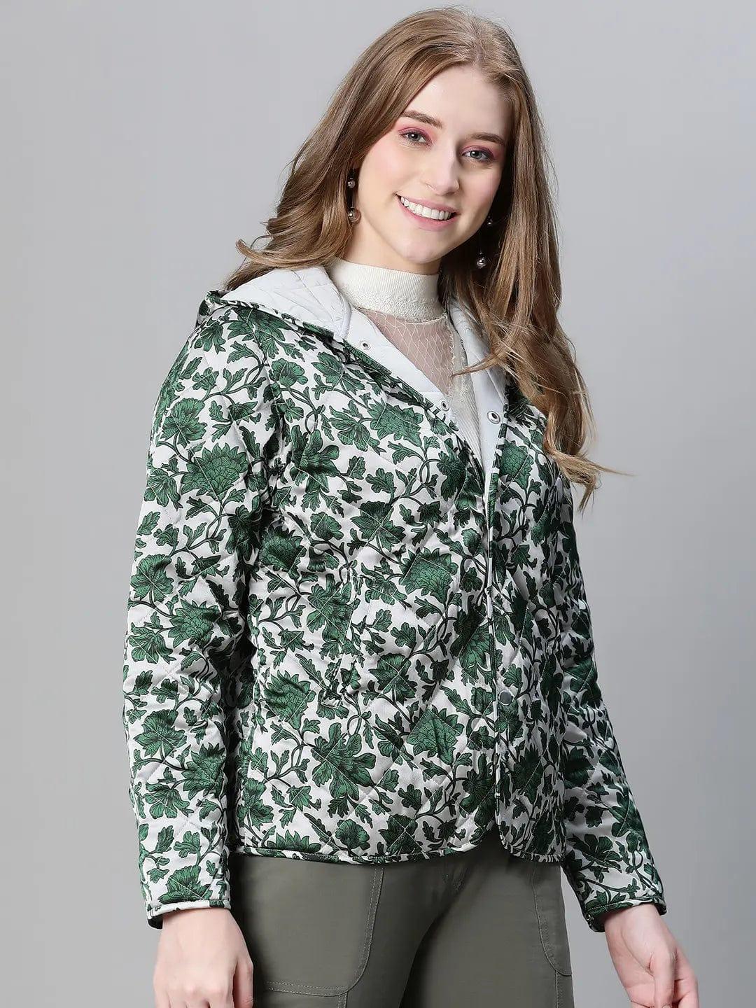 Jamboree Green Floral Print Women Winter Wear Jacket For Style