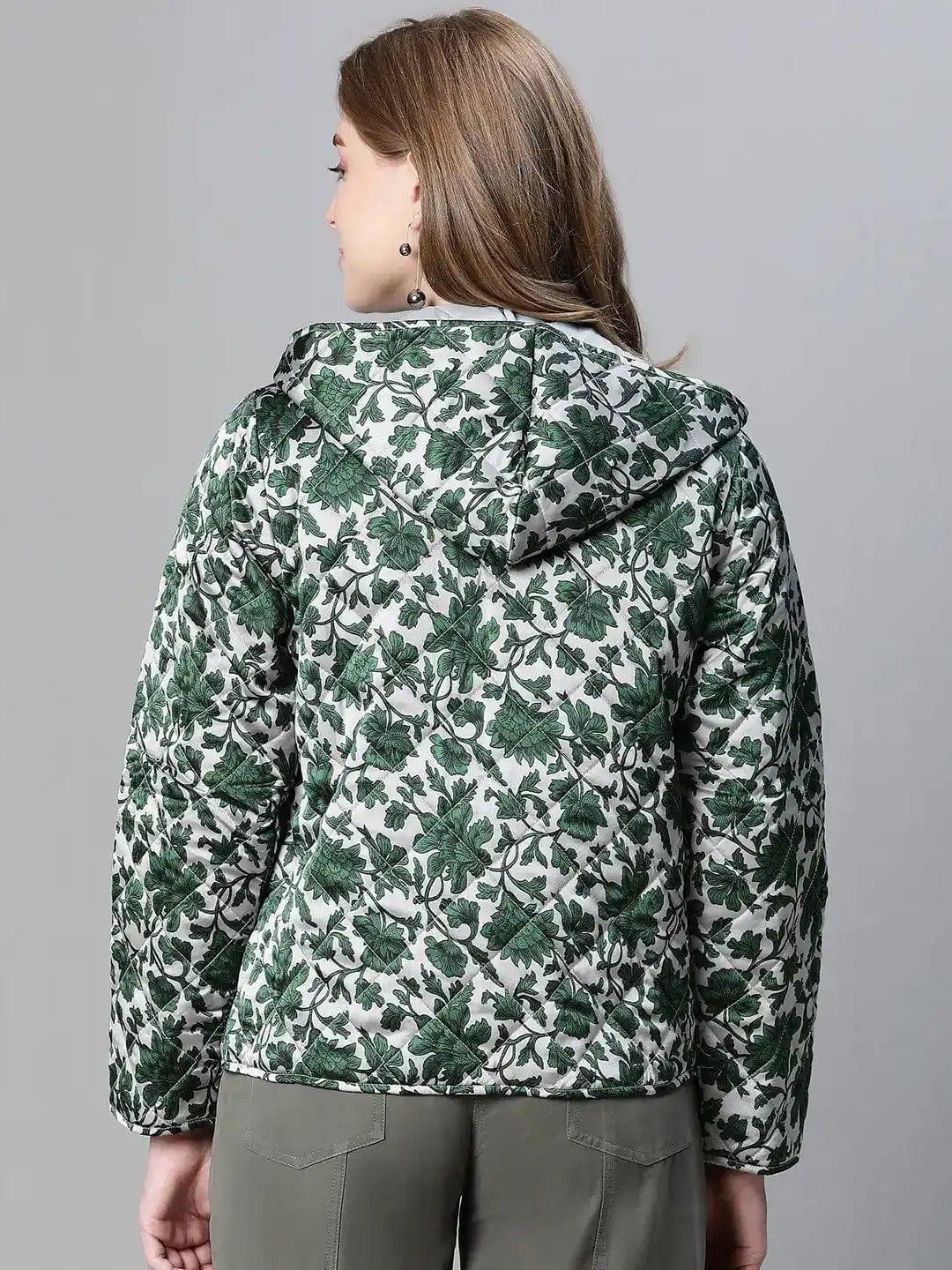 Jamboree Green Floral Print Women Winter Wear Jacket For Style