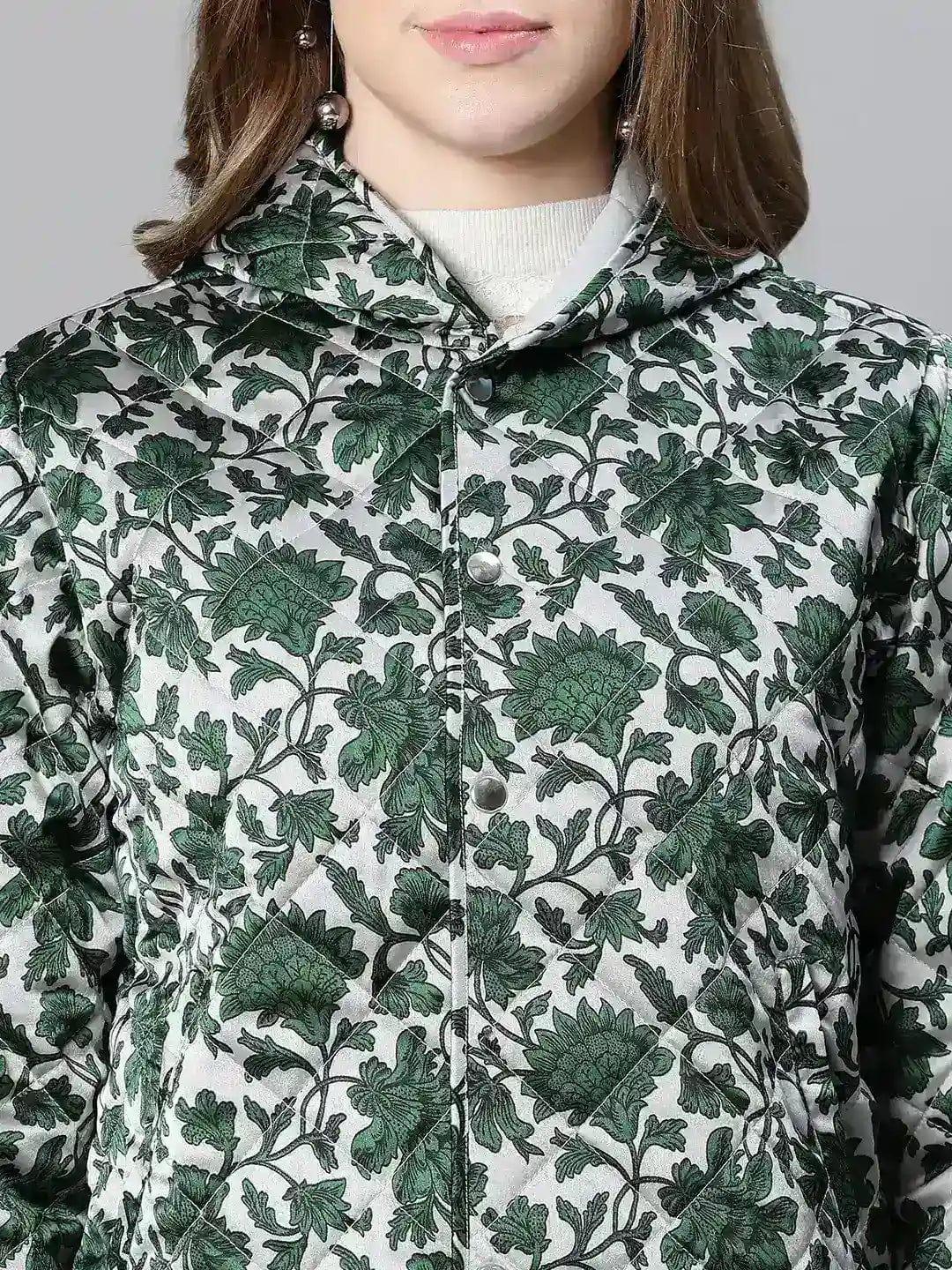 Jamboree Green Floral Print Women Winter Wear Jacket For Style