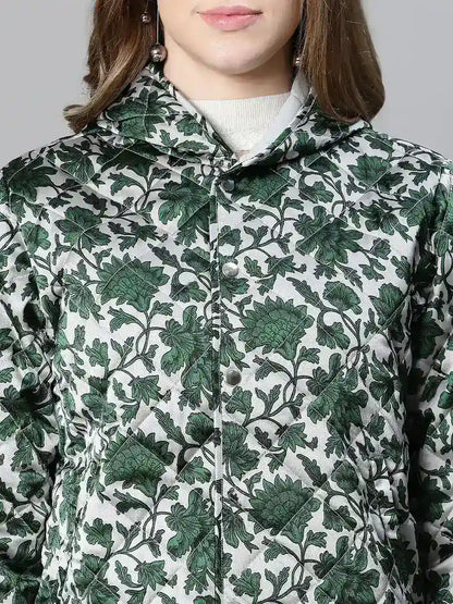 Jamboree Green Floral Print Women Hoodie Jacket For Style