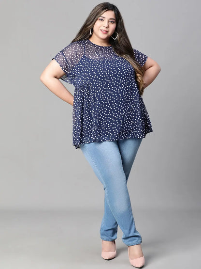 Must Have Navy Blue Polka Print Plus Size Top