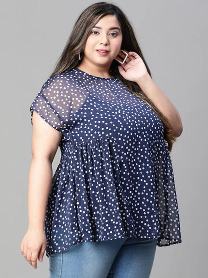 Must Have Navy Blue Polka Print Plus Size Top