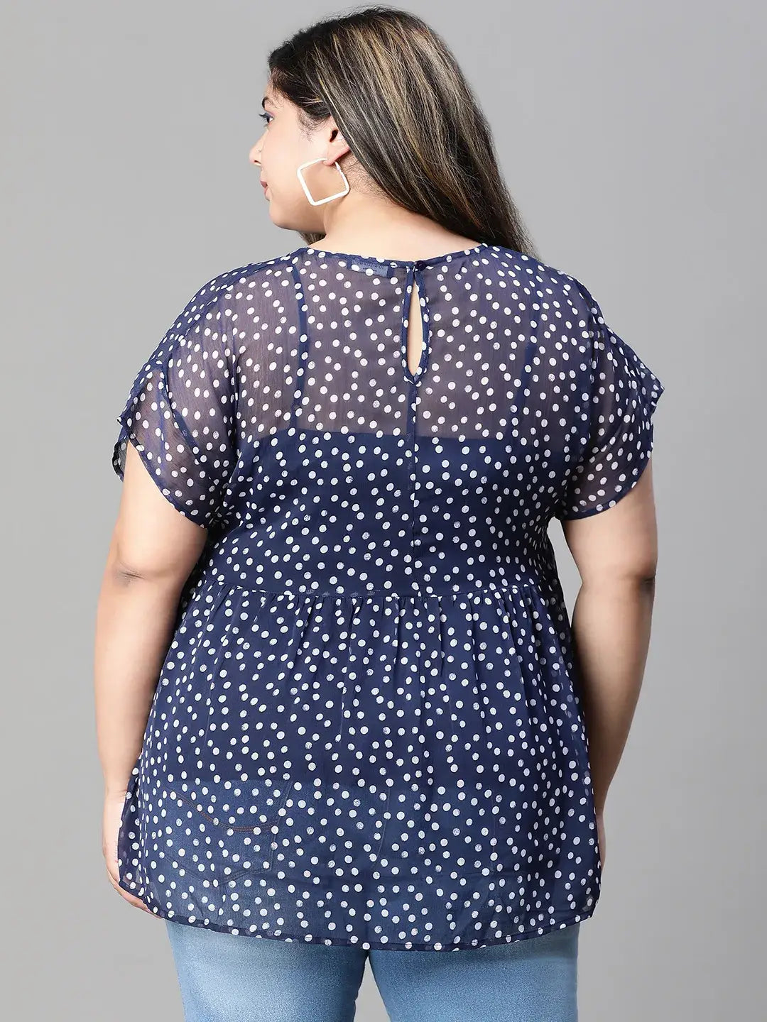 Must Have Navy Blue Polka Print Plus Size Top