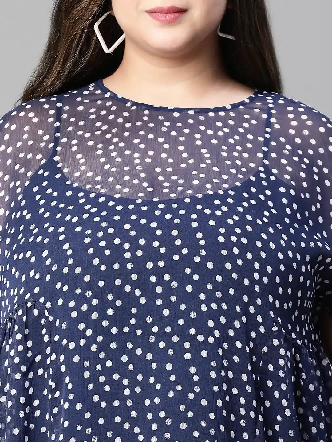 Must Have Navy Blue Polka Print Plus Size Top