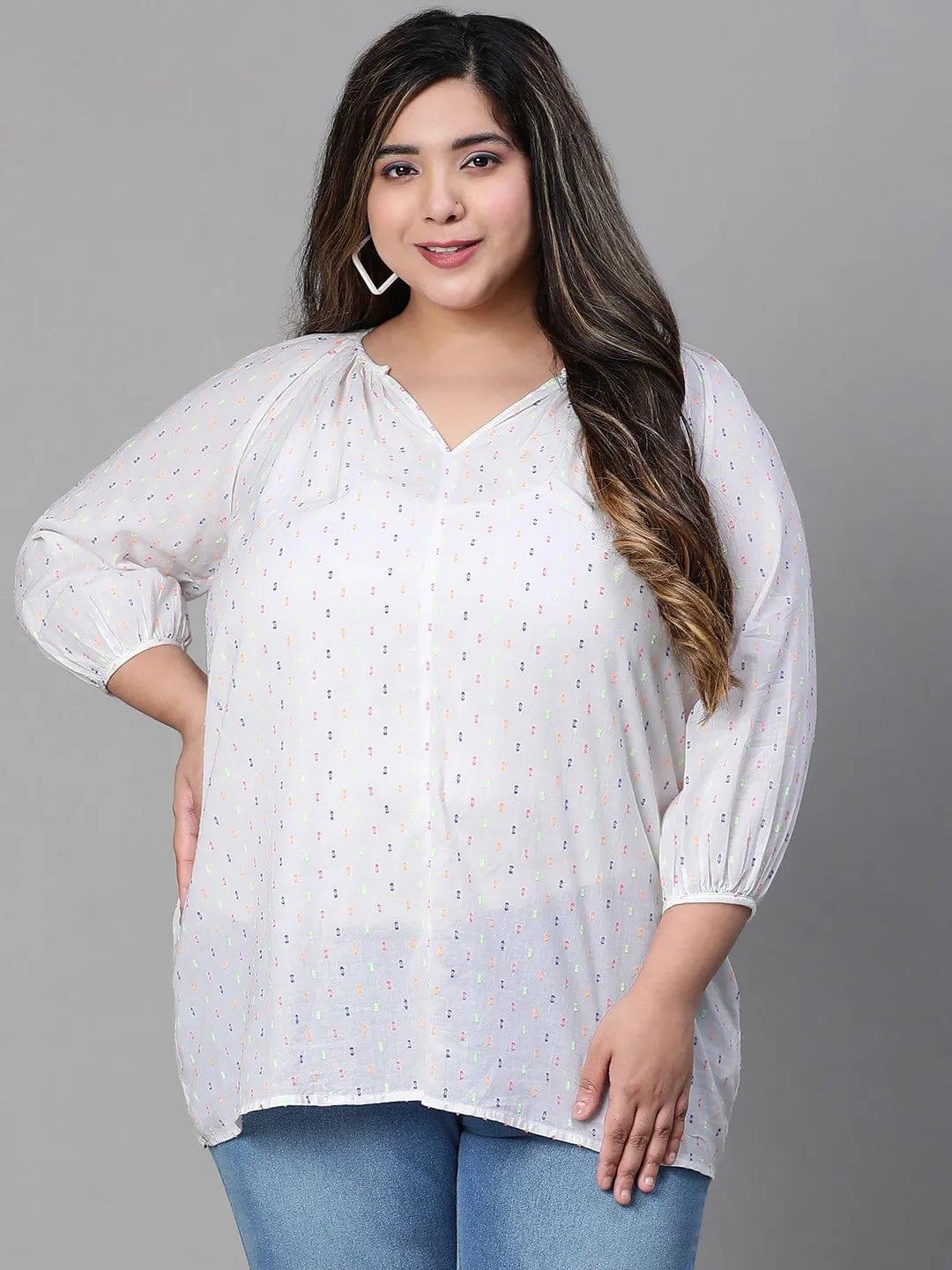 Pure White Embroidered Plus Size Women Loopy Top