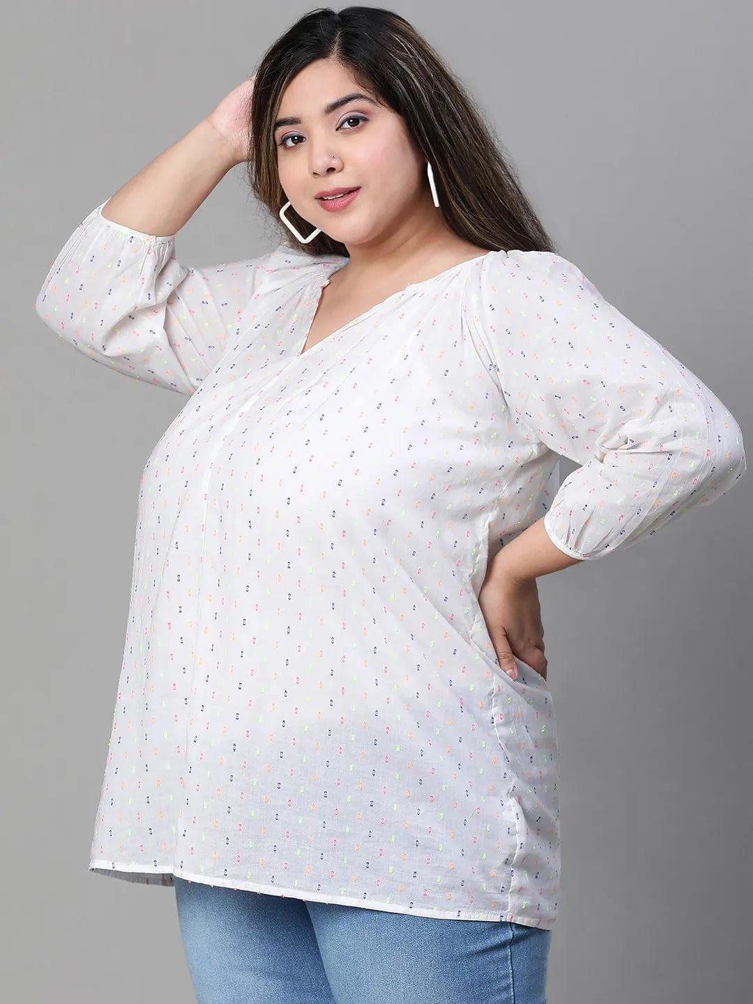 Pure White Embroidered Plus Size Women Loopy Top