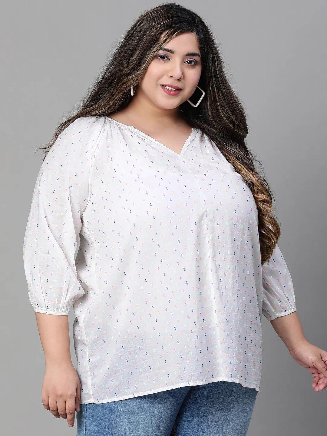 Pure White Embroidered Plus Size Women Loopy Top