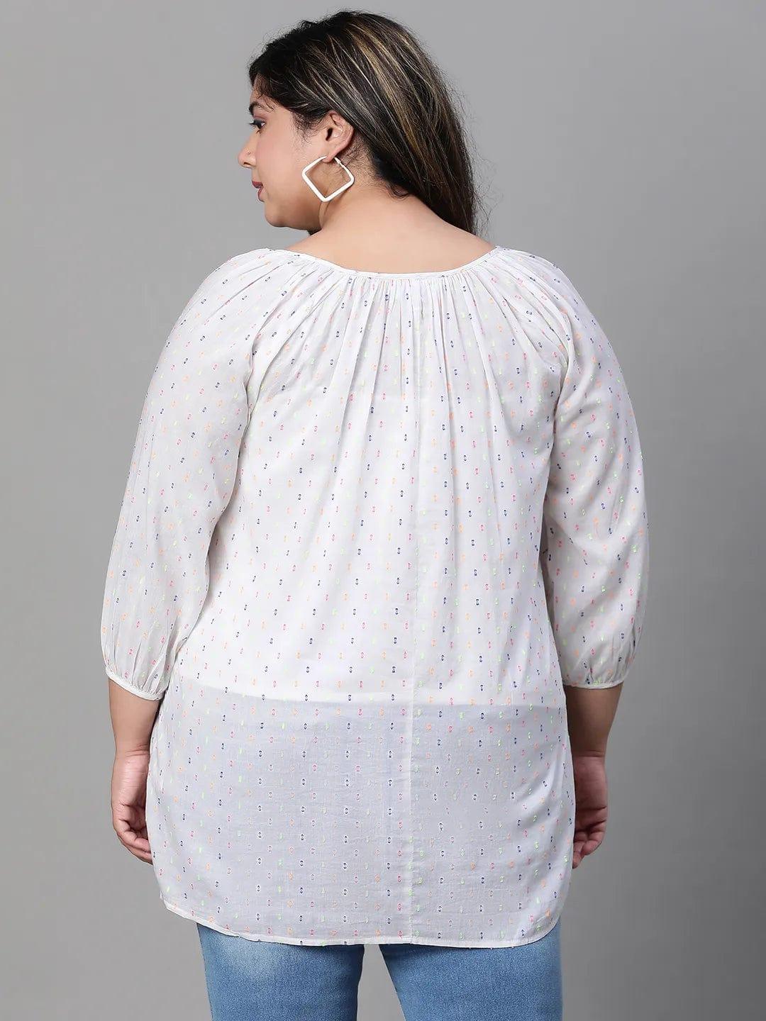 Pure White Embroidered Plus Size Women Loopy Top