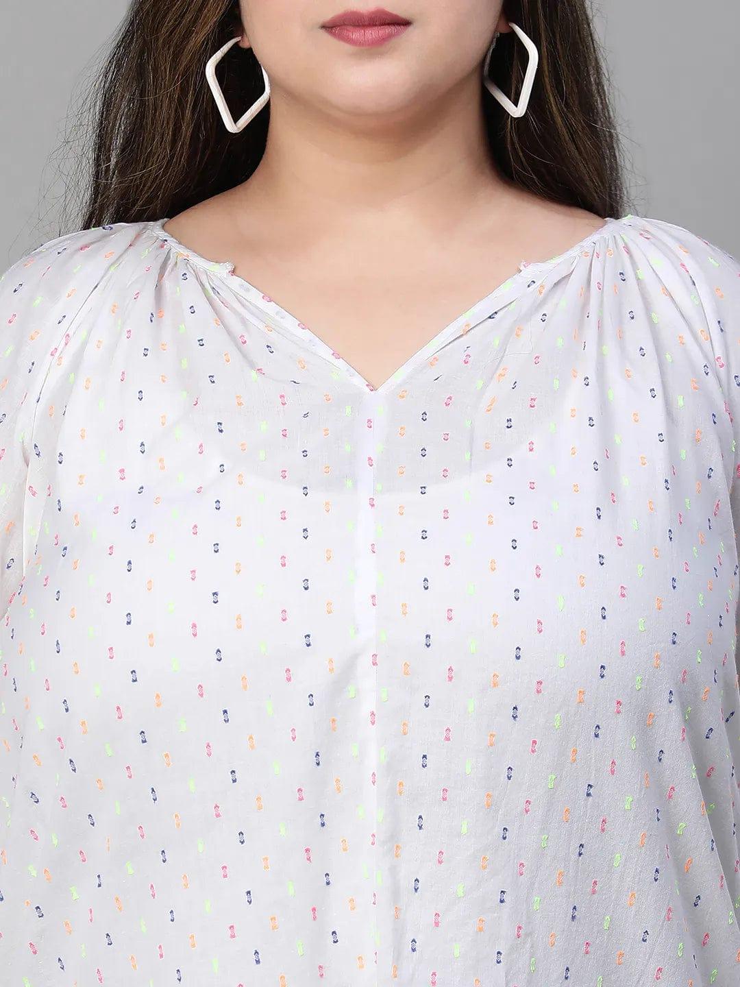 Pure White Embroidered Plus Size Women Loopy Top