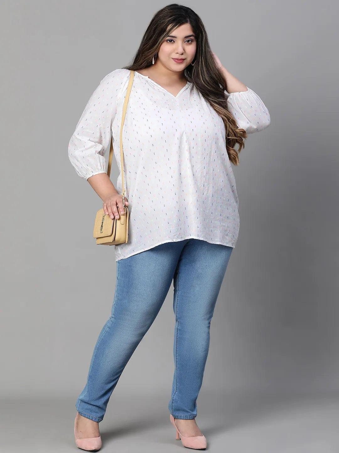 Pure White Embroidered Plus Size Women Loopy Top