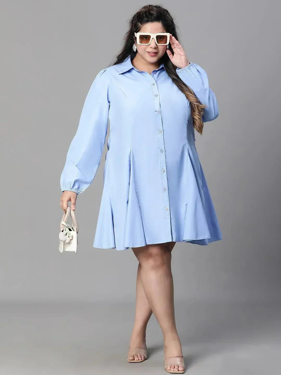 Magnified Blue Long Sleeve Button Down Plus Size Curvy Women