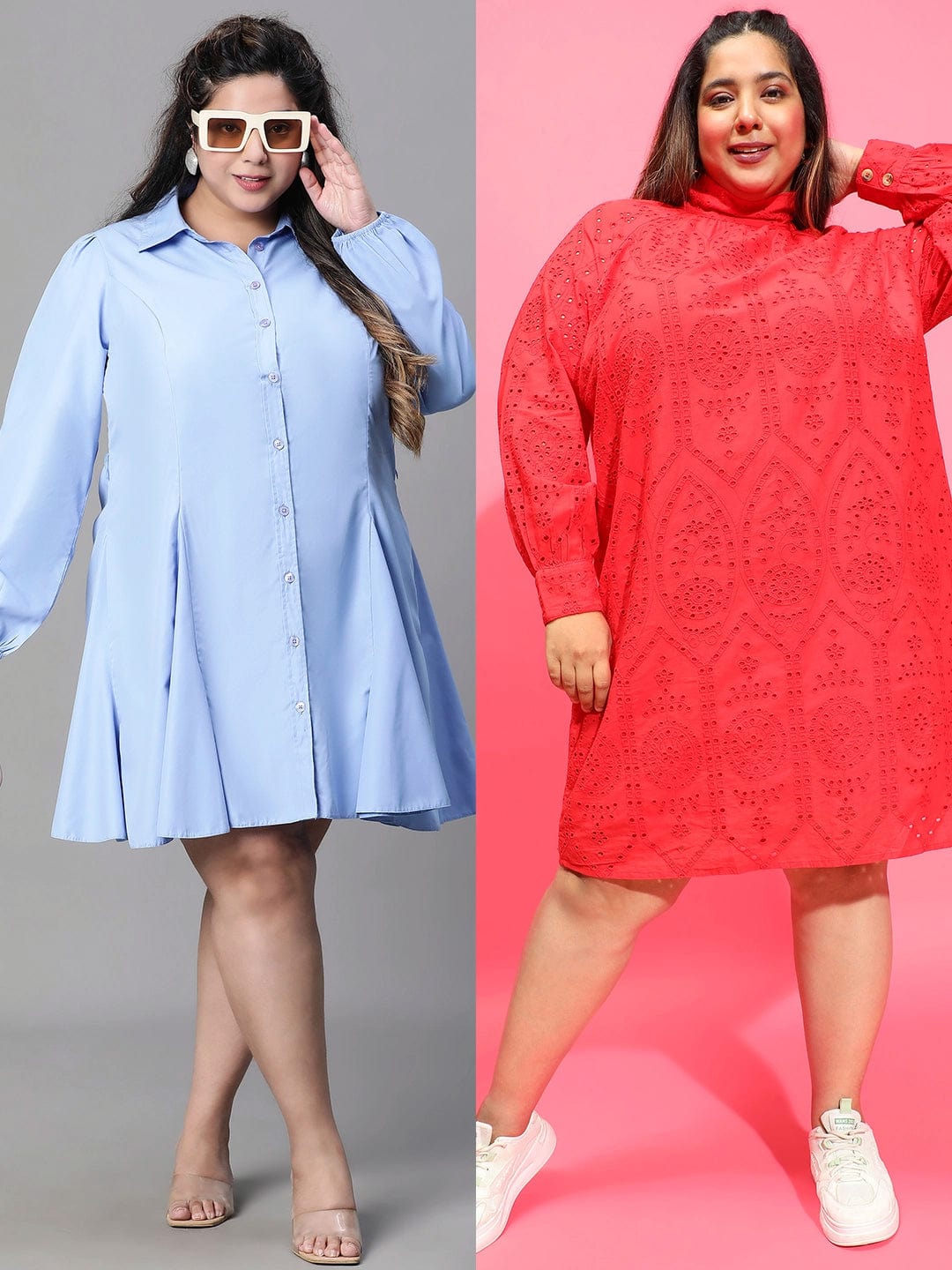 Blue & red partywear women plus size wear dress combo set