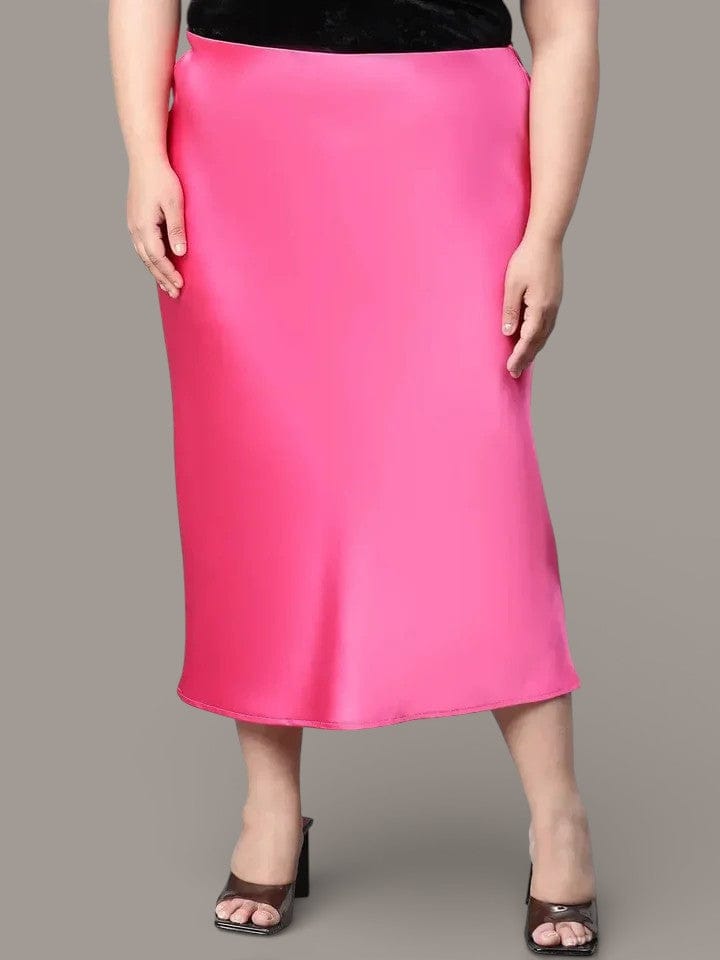 Eye-catchy Elasticated Plus Size Women Knee-length Satin Skirt
