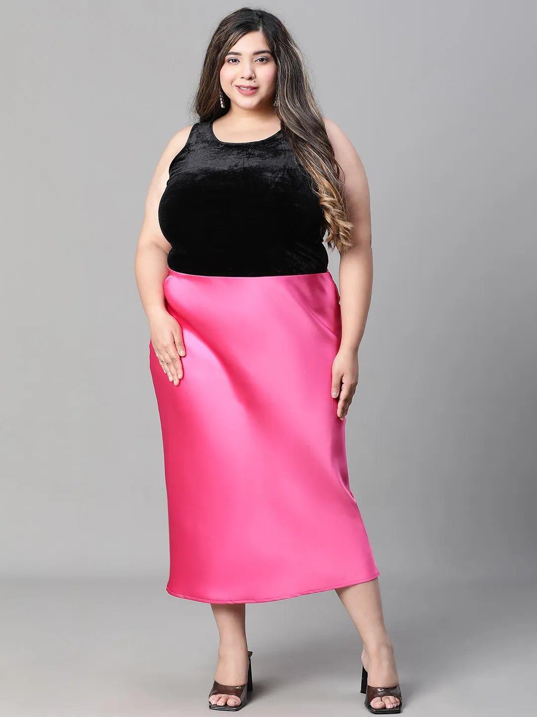 Eye-catchy Elasticated Plus Size Women Knee-length Satin Skirt