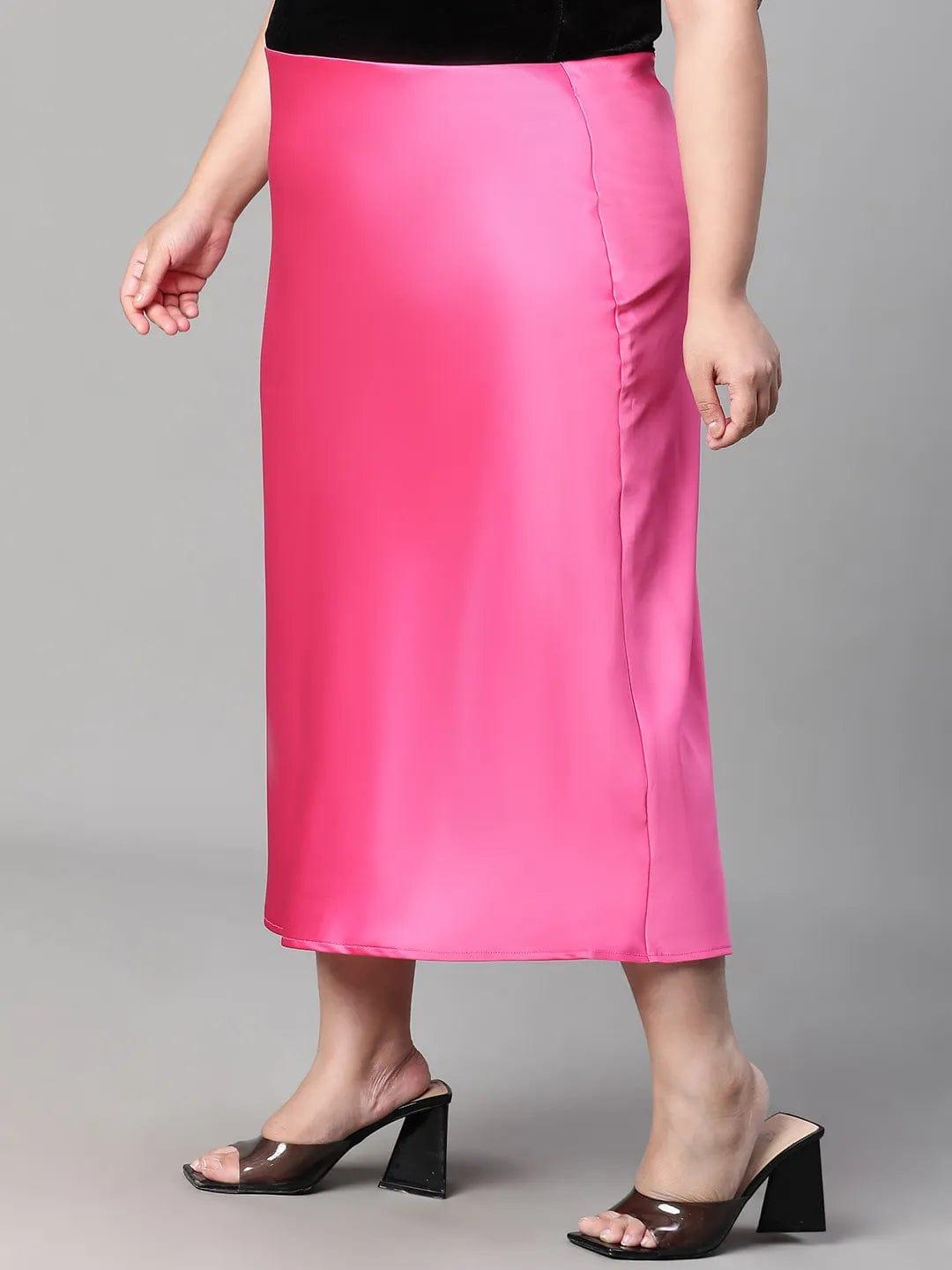 Eye-catchy Elasticated Plus Size Women Knee-length Satin Skirt