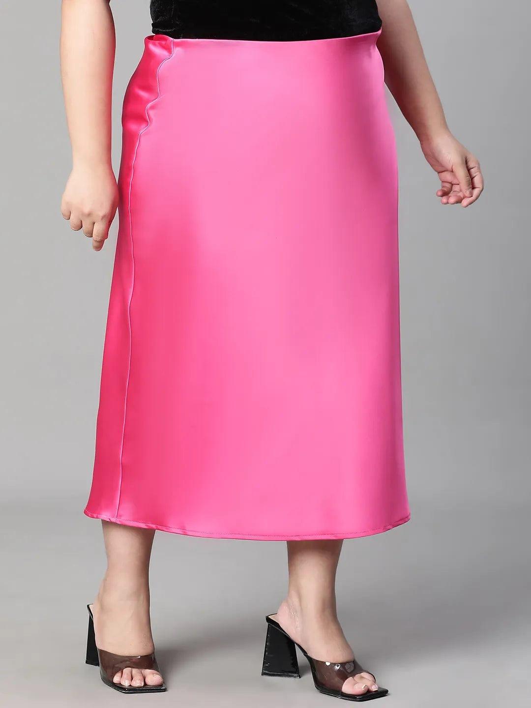 Eye-catchy Elasticated Plus Size Women Knee-length Satin Skirt