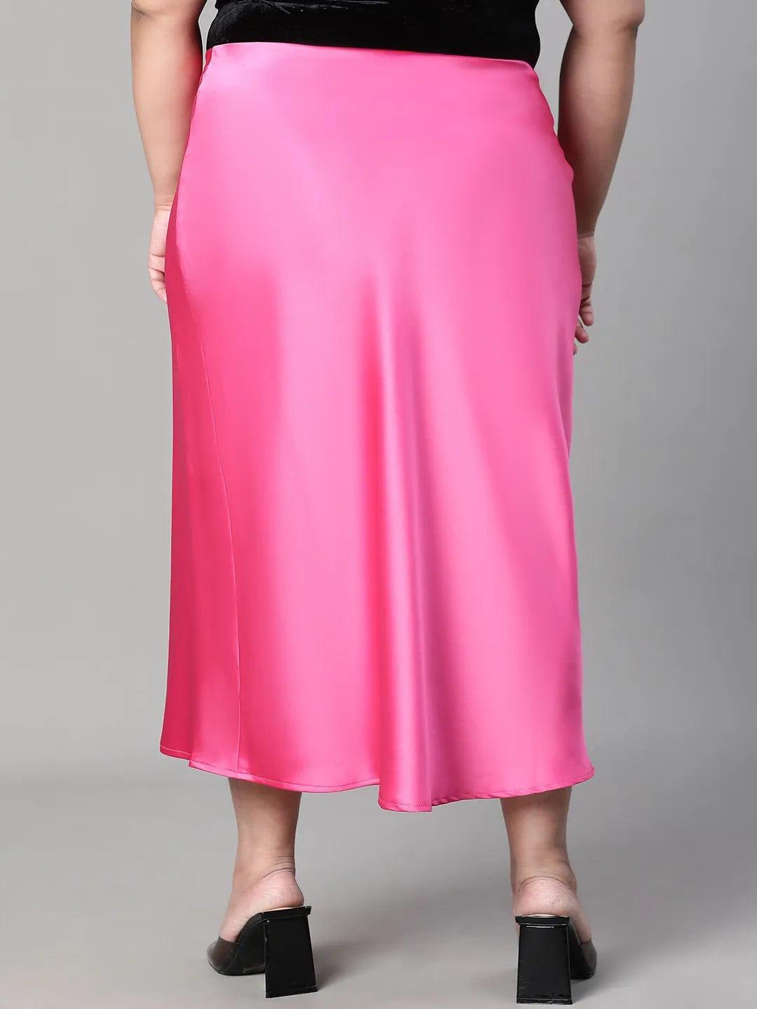 Eye-catchy Elasticated Plus Size Women Knee-length Satin Skirt