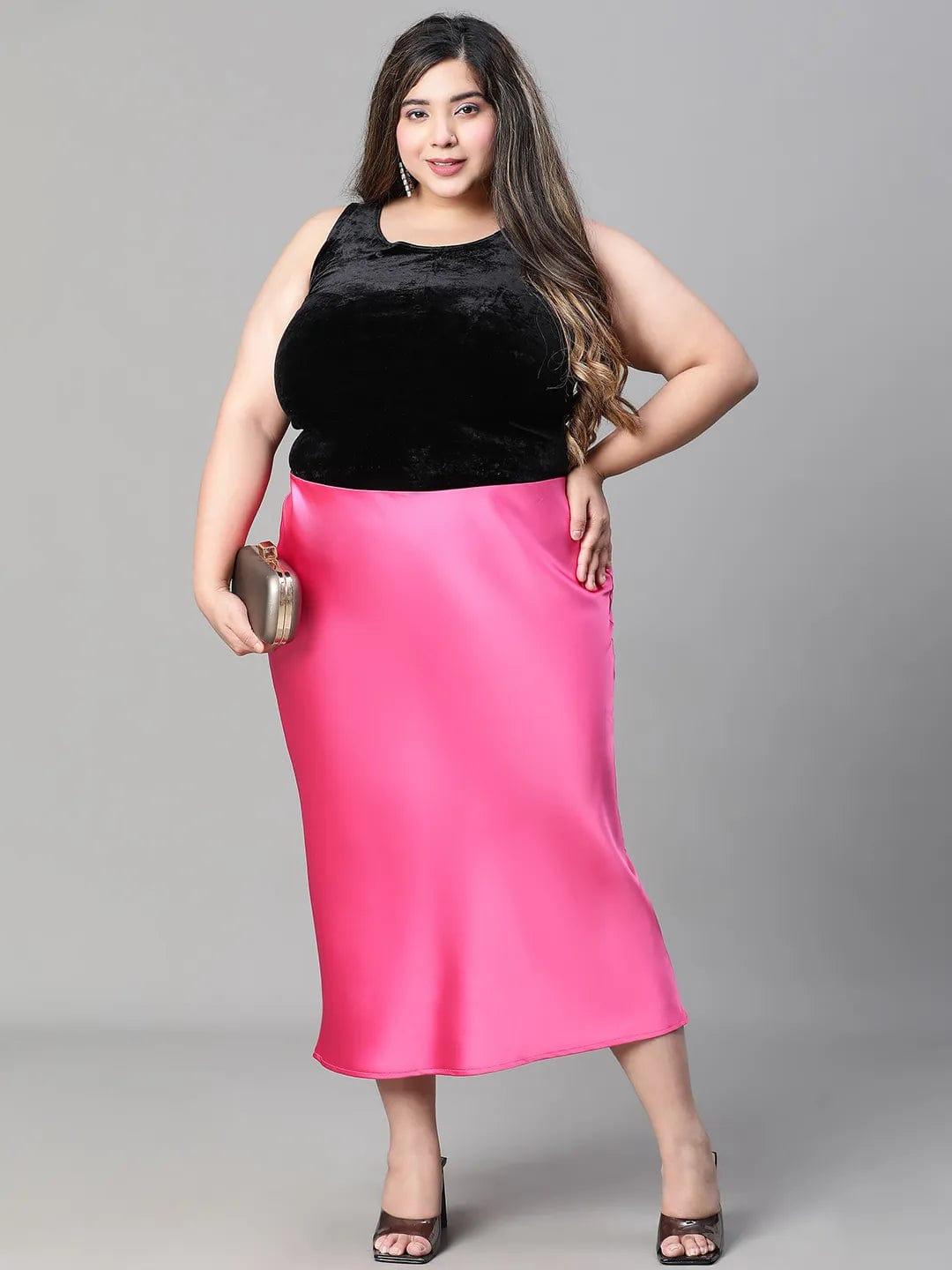 Eye-catchy Elasticated Plus Size Women Knee-length Satin Skirt