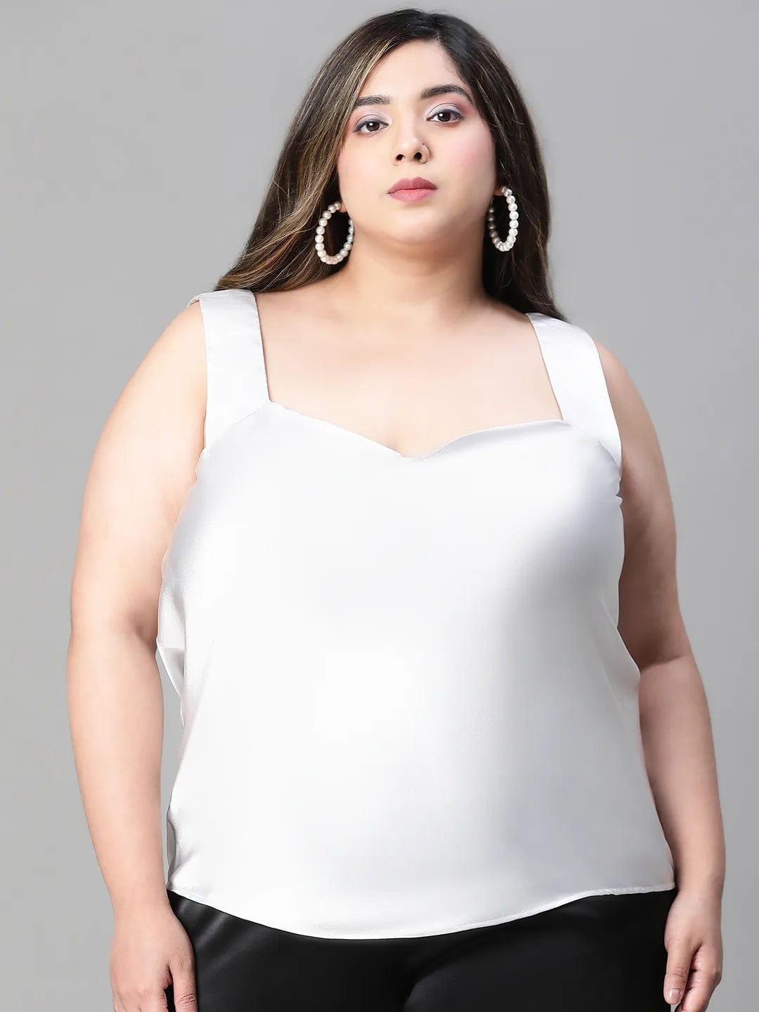 Charming grey sleeveless plus size partywear satin Loopy Top