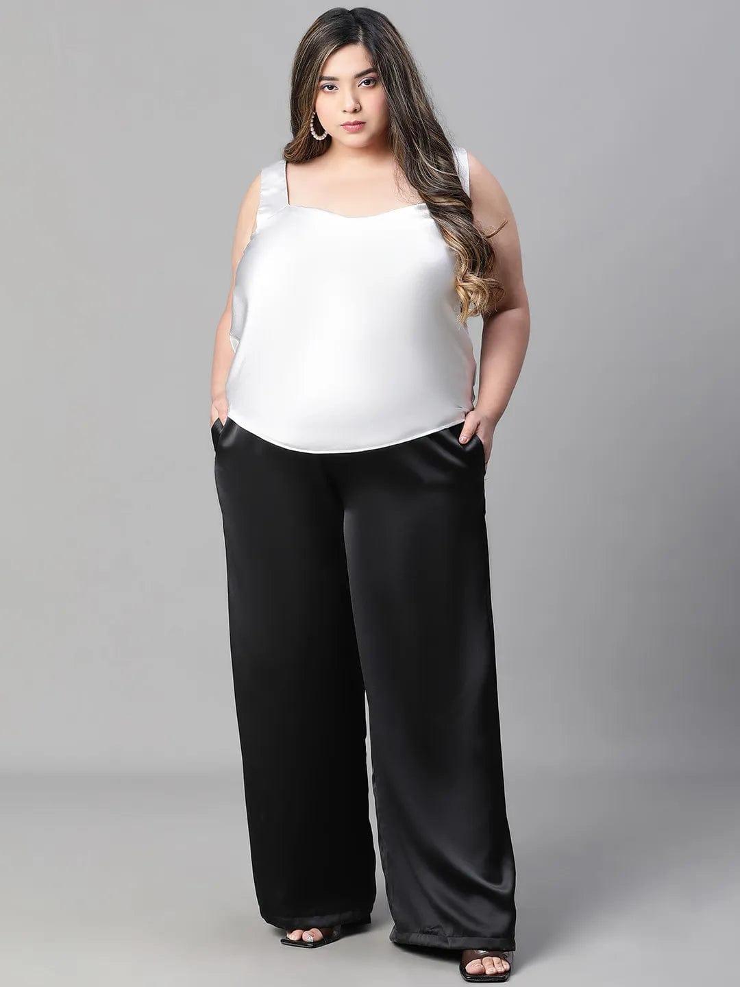 Charming grey sleeveless plus size partywear satin Loopy Top