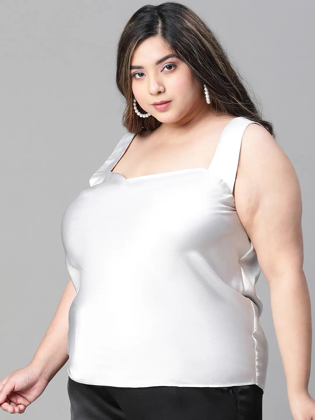 Charming grey sleeveless plus size partywear satin Loopy Top