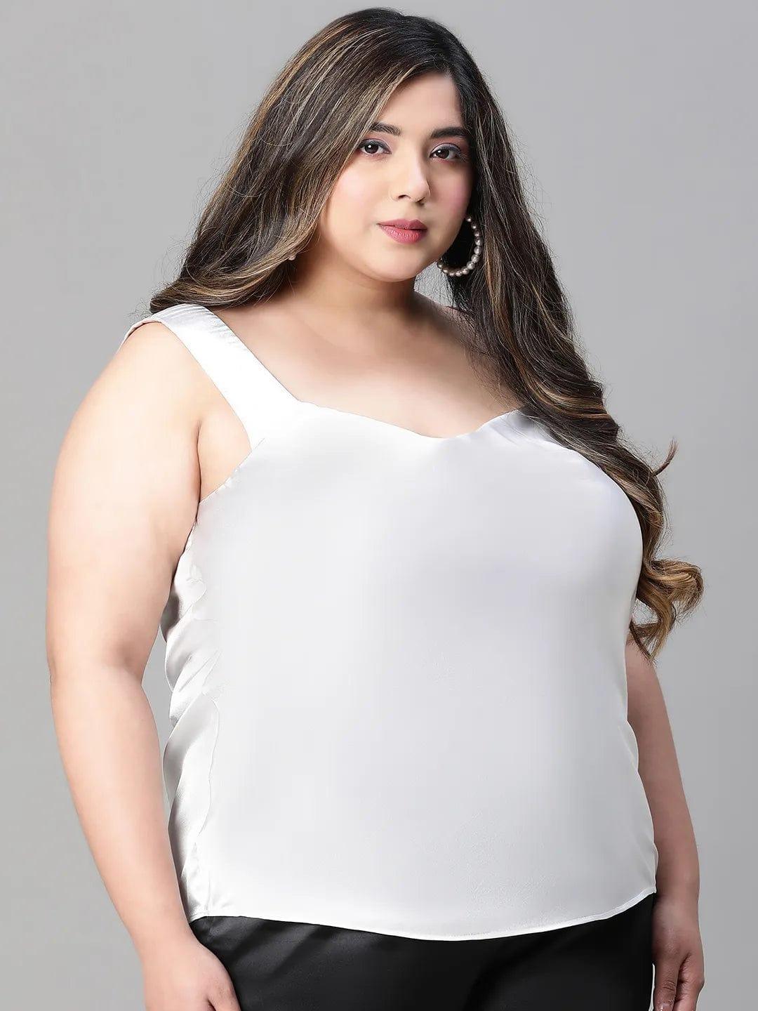 Charming grey sleeveless plus size partywear satin Loopy Top