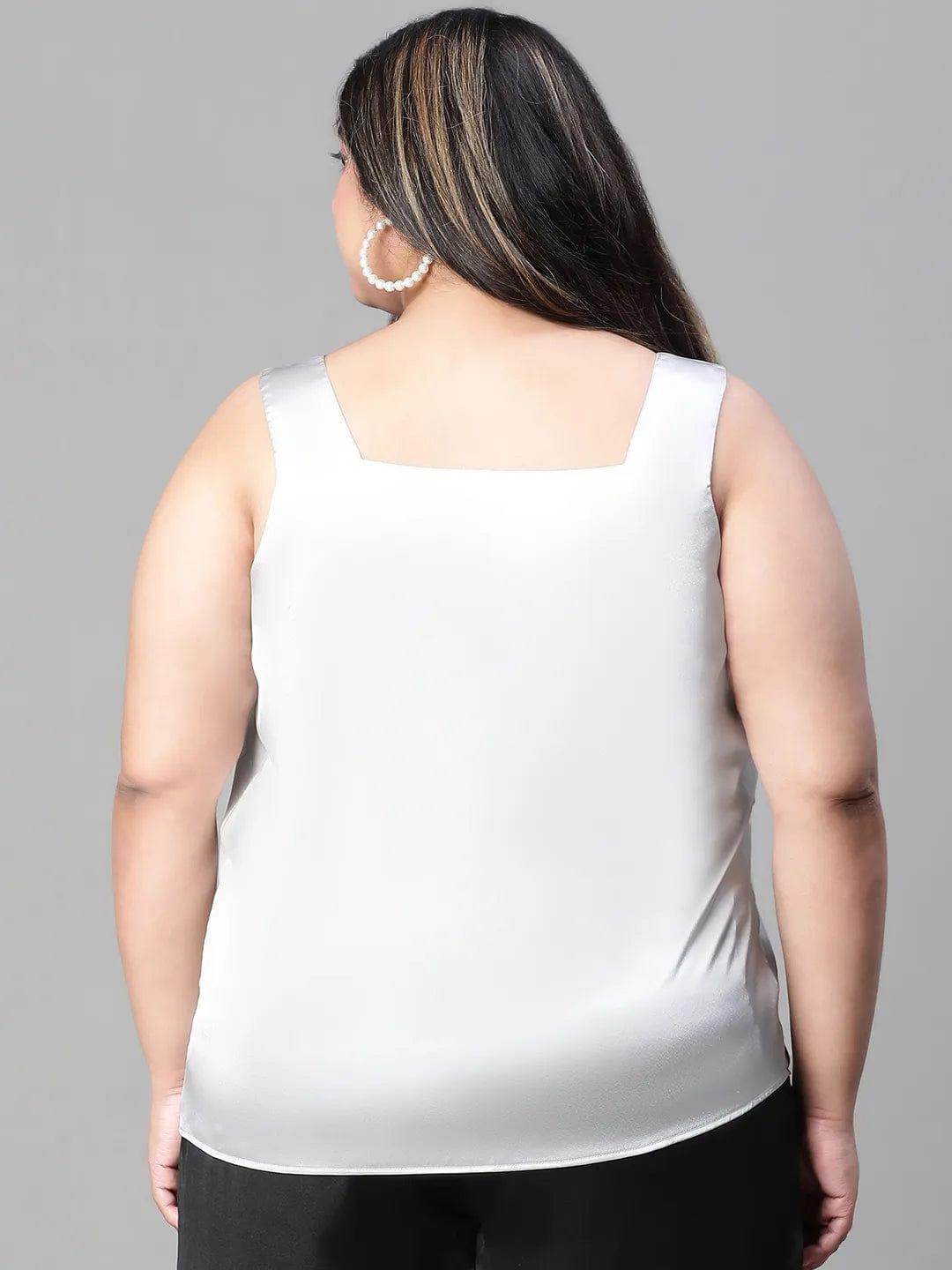 Charming grey sleeveless plus size partywear satin Loopy Top