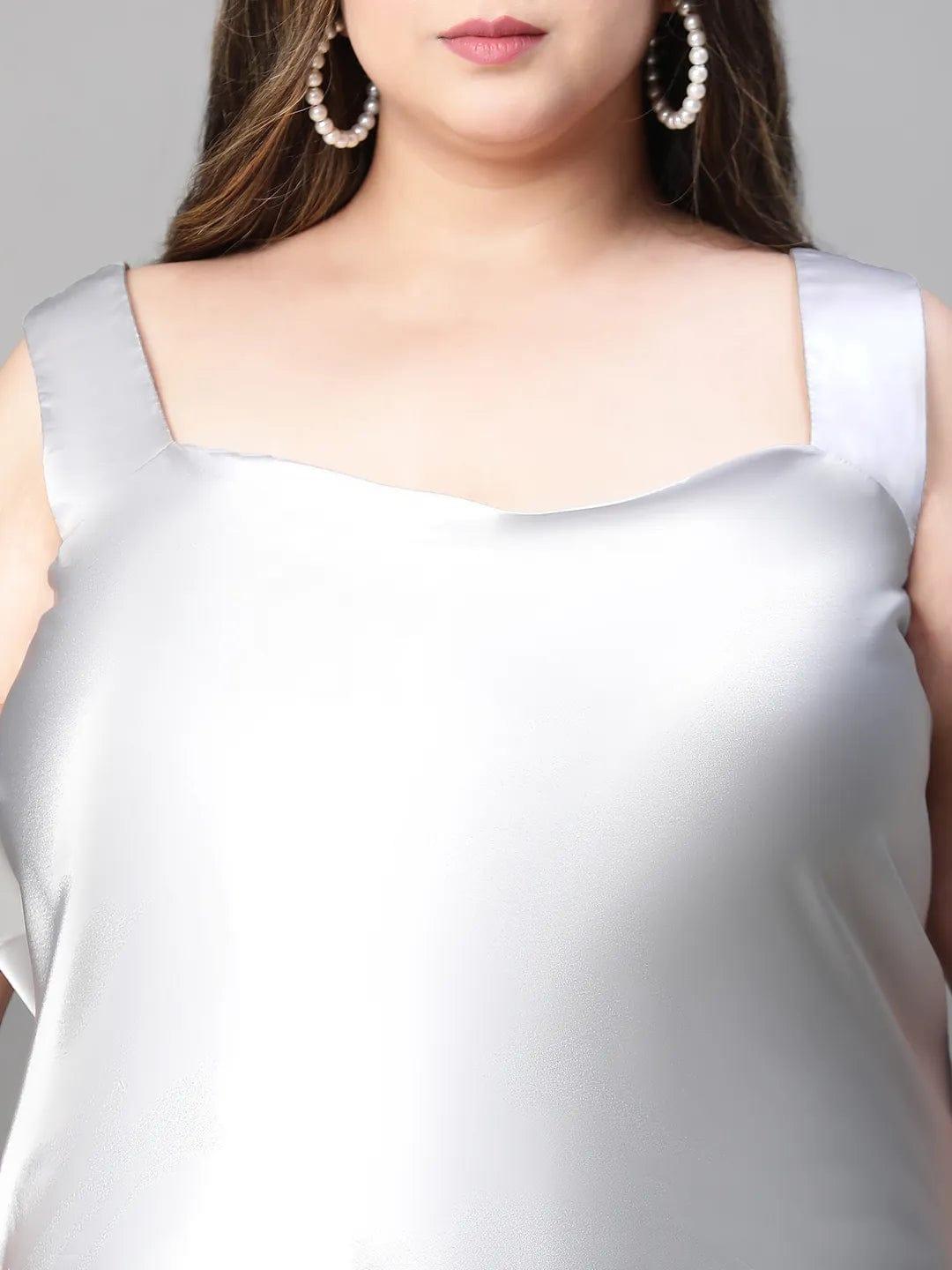 Charming grey sleeveless plus size partywear satin Loopy Top