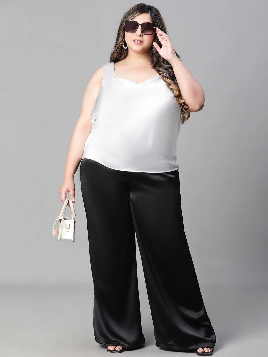 Charming grey sleeveless plus size partywear satin Loopy Top