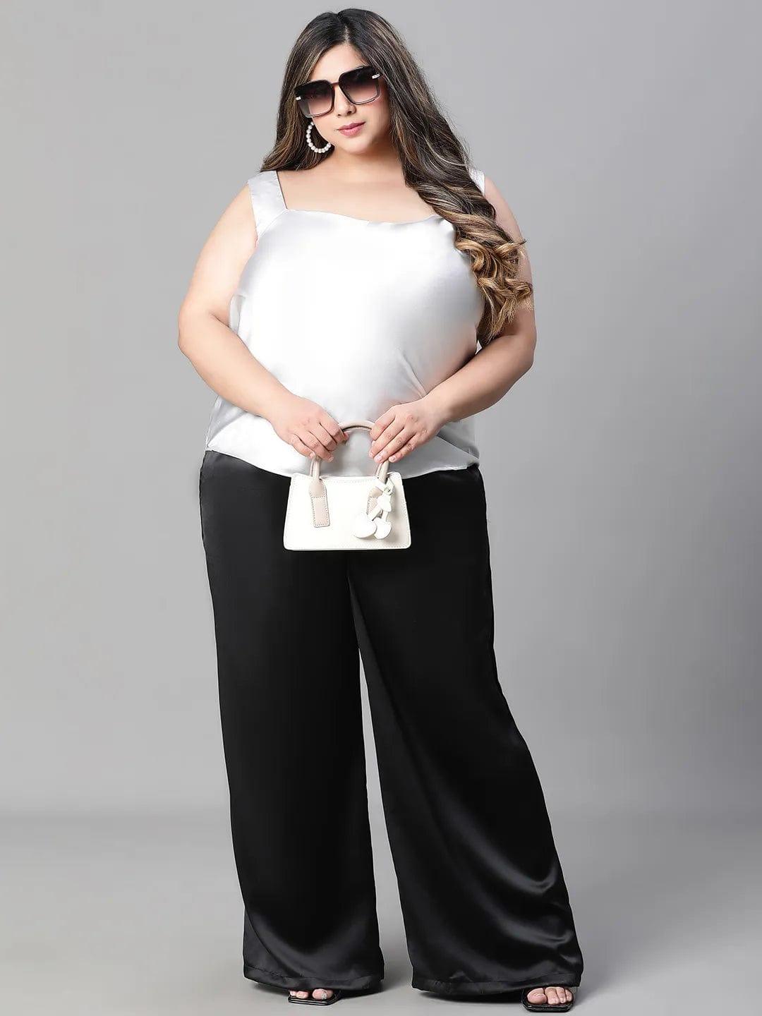 Charming grey sleeveless plus size partywear satin Loopy Top