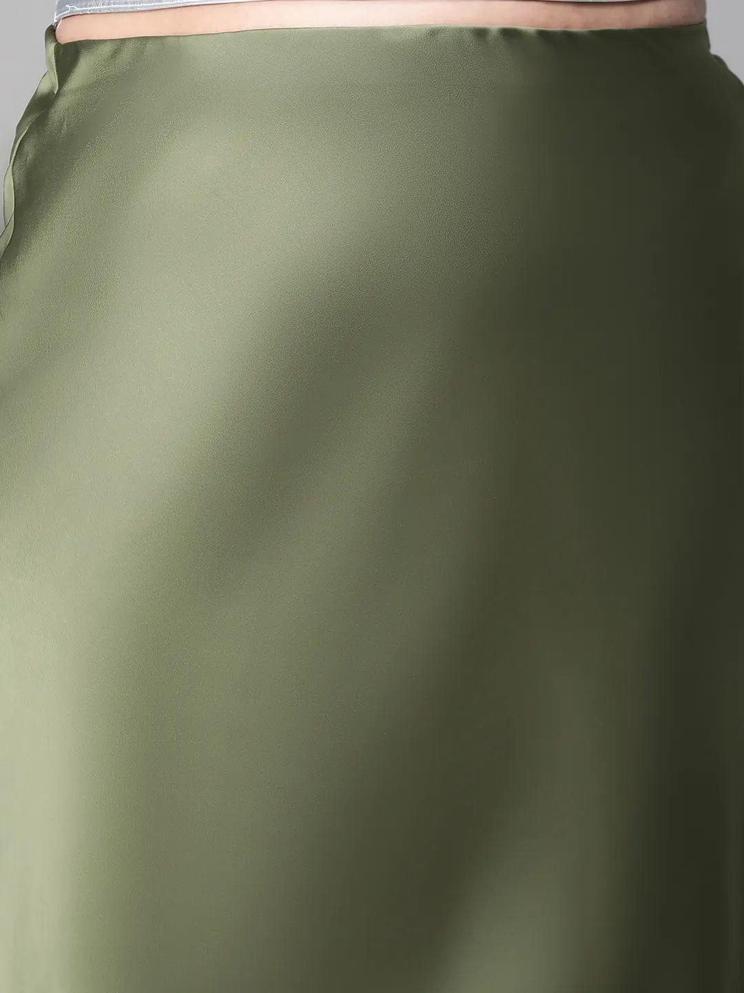 Raffle Green Elasticated Plus Size Women Long Satin Skirt